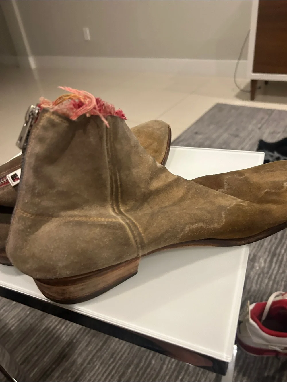 Zadig & Voltaire Brown Suede Chukka Boots with Pink Fringed Collar